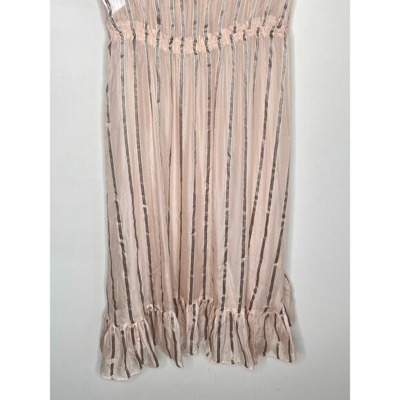 Sandro Cuba To Paris Maki Sheer Overlay Striped Silk Midi Dress Blush Women's 38 - Picture 7 of 13
